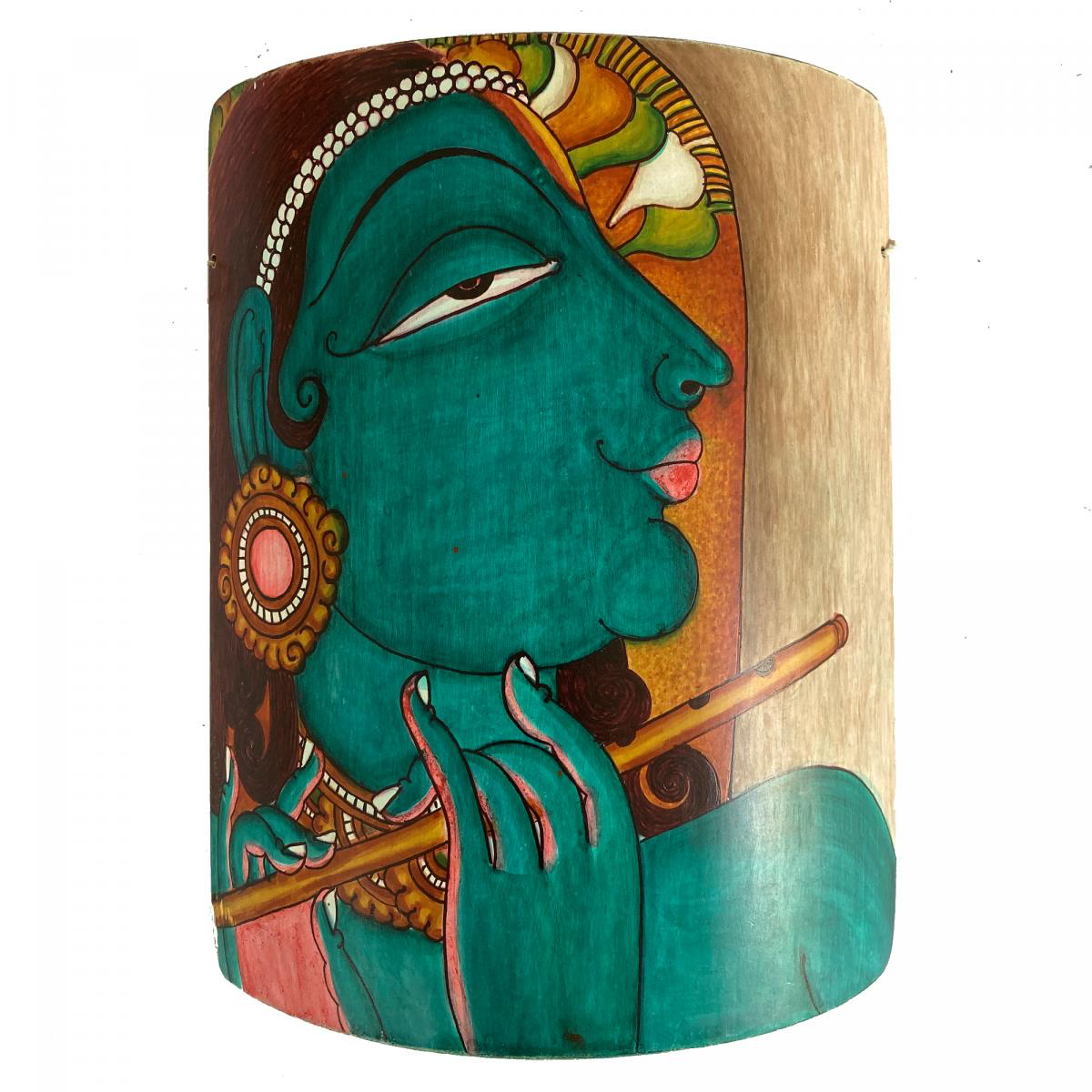 Krishna Hand-painted Mural Painting on Bamboo